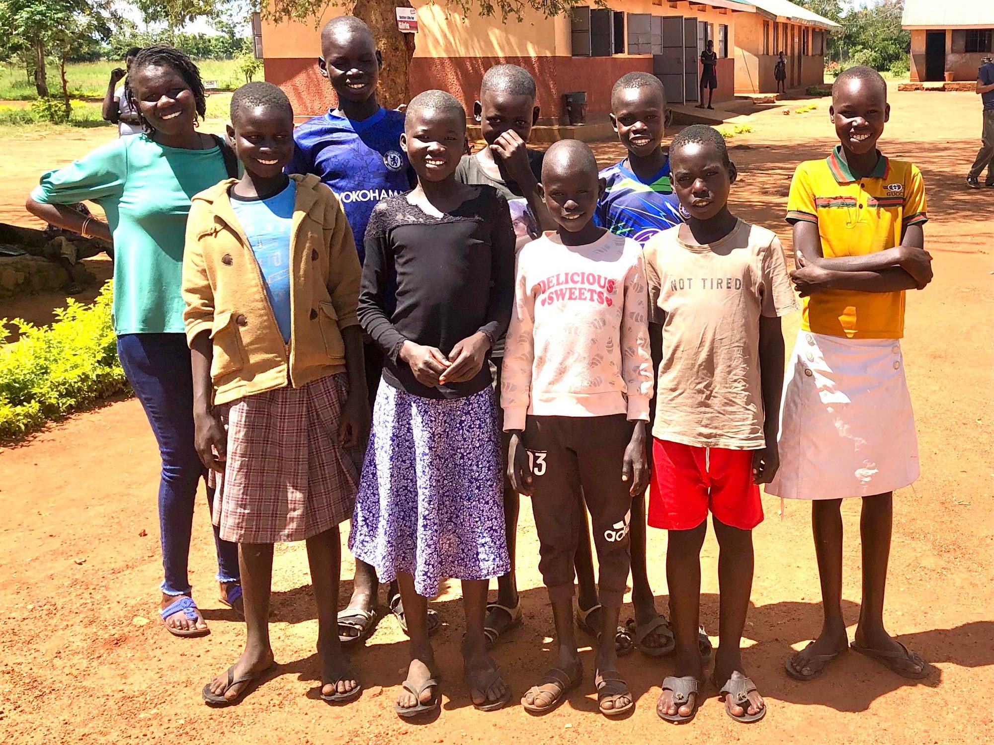 Agnes and students beginning at Lorengechora Primary School